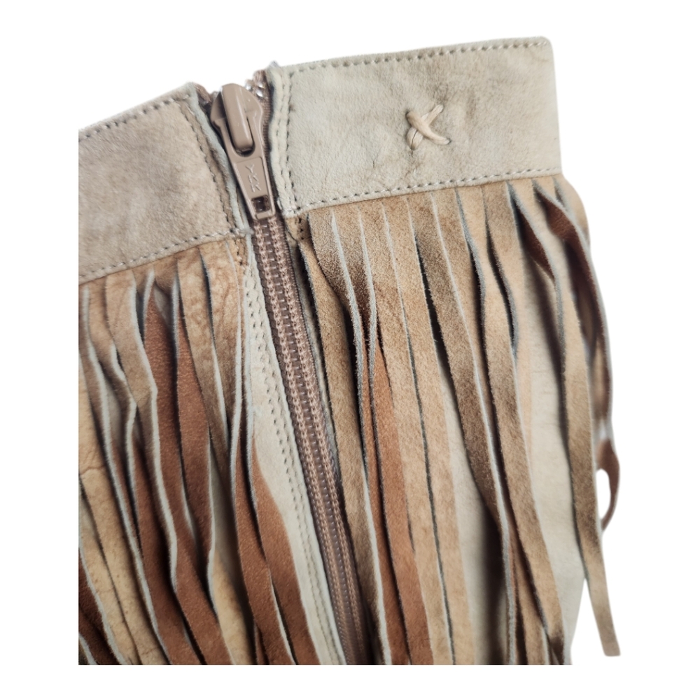 Carlos Falchi Fiorina Suede Leather Fringe Cowgirl Boots 3" Heel Mid-Cal… - Picture 10 of 10